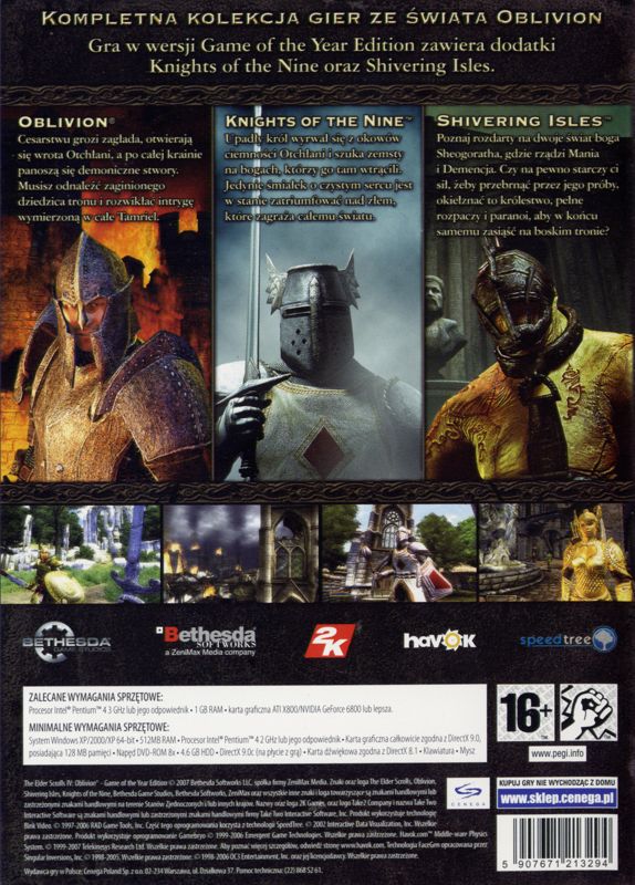 Back Cover for The Elder Scrolls IV: Oblivion - Game of the Year Edition (Windows)