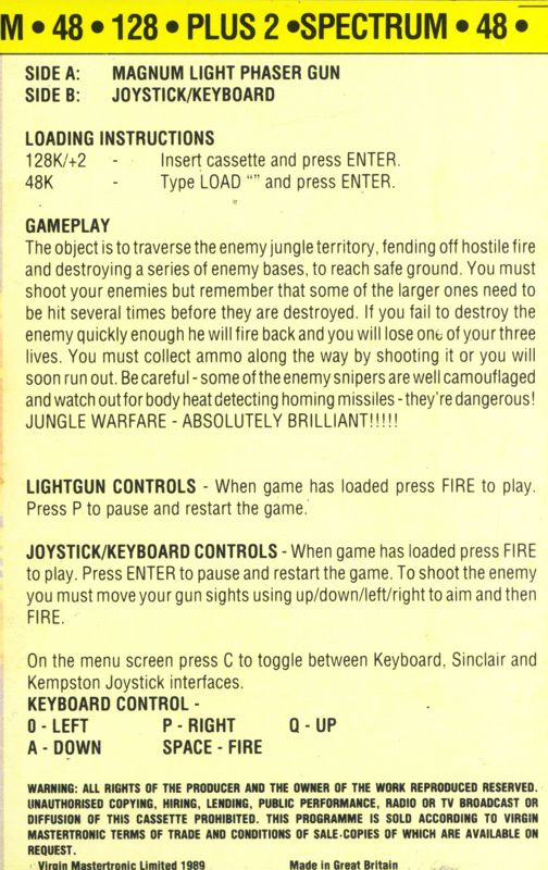 Inside Cover for Jungle Warfare (ZX Spectrum)