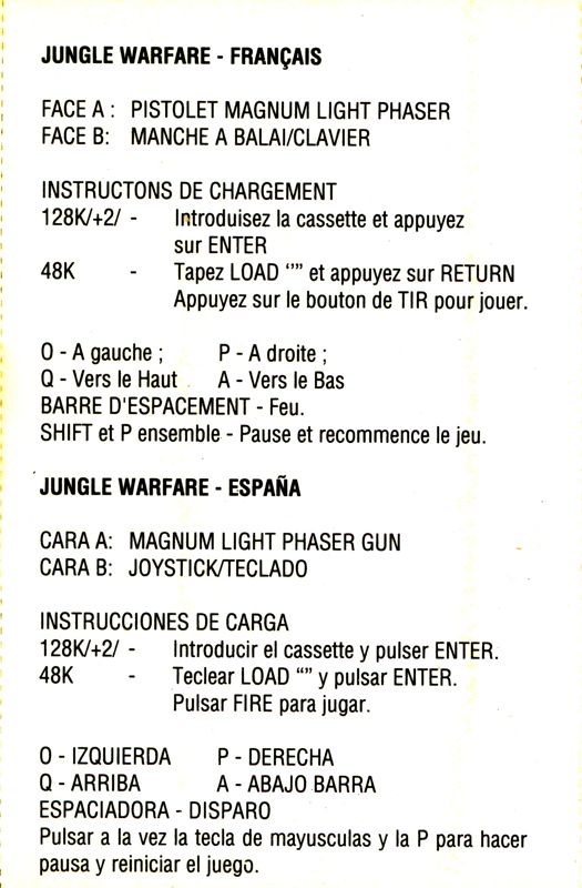 Inside Cover for Jungle Warfare (ZX Spectrum)