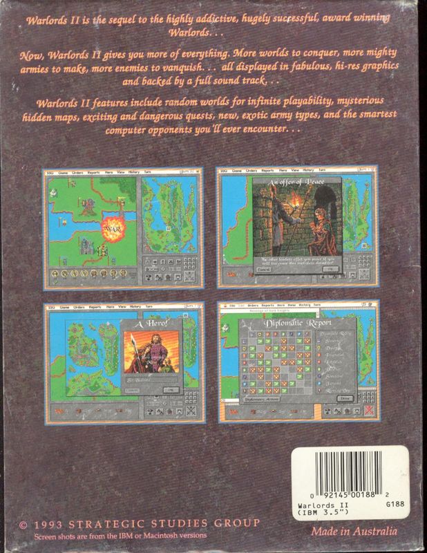 Back Cover for Warlords II (DOS)