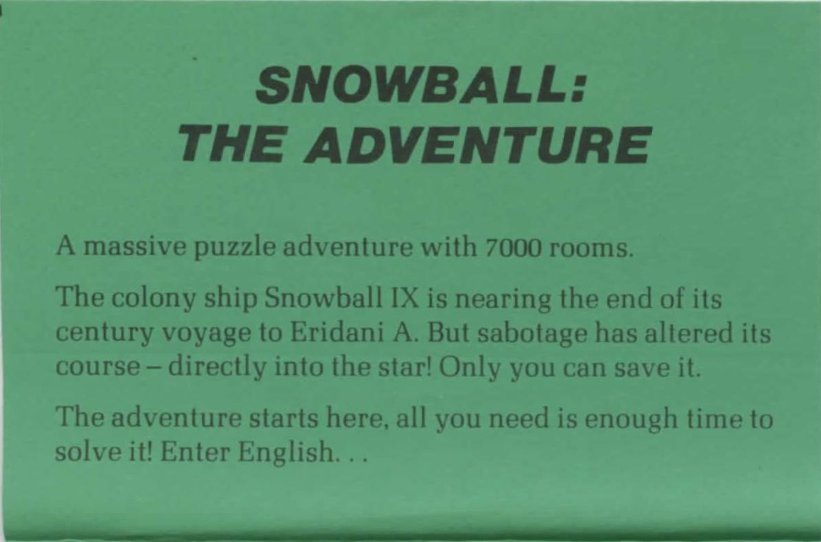 Inside Cover for Snowball (BBC Micro): Cassette Inlay