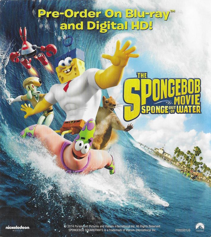 Advertisement for SpongeBob HeroPants (Xbox 360): The SpongeBob Movie: Sponge Out of Water Blu-ray and Digital HD pre-order