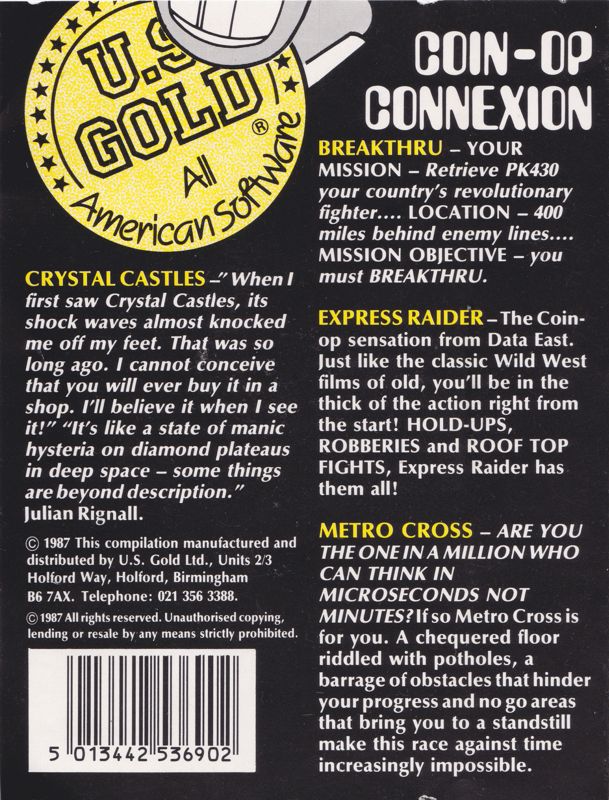 Back Cover for Coin-Op Connexion (ZX Spectrum)