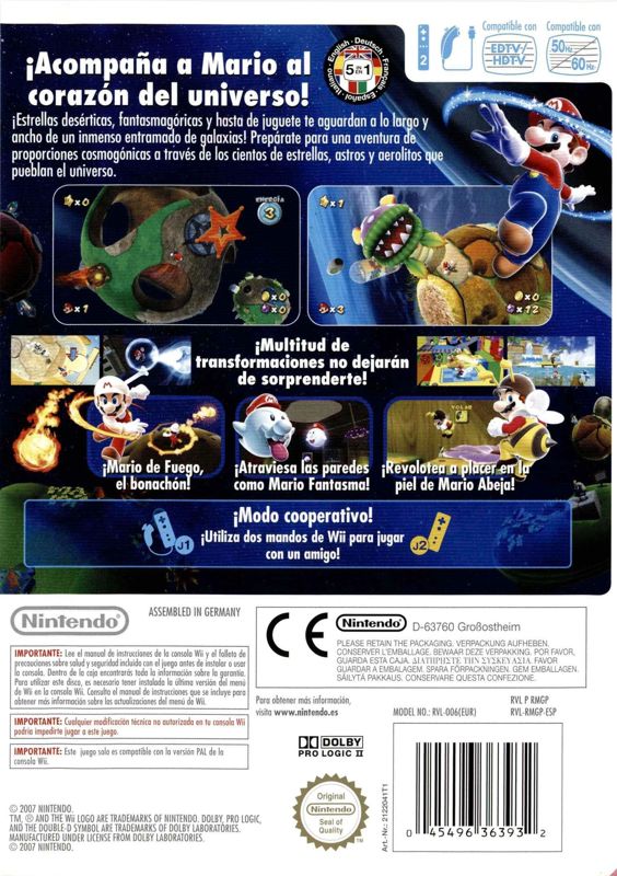Back Cover for Super Mario Galaxy (Wii)