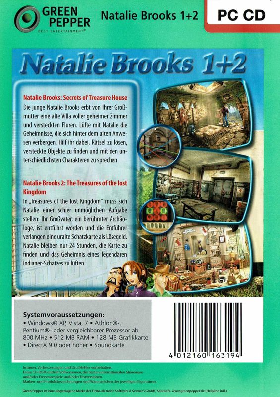 Back Cover for Natalie Brooks 1 + 2 (Windows) (Green Pepper release)