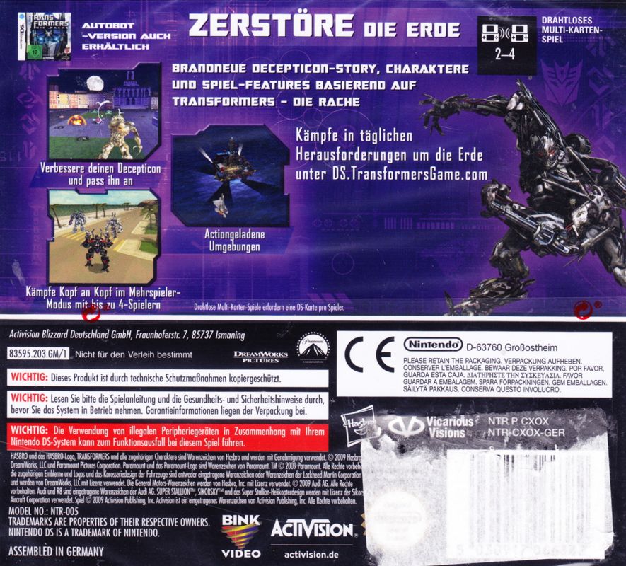 Back Cover for Transformers: Revenge of the Fallen - Decepticons (Nintendo DS) (Re-release)