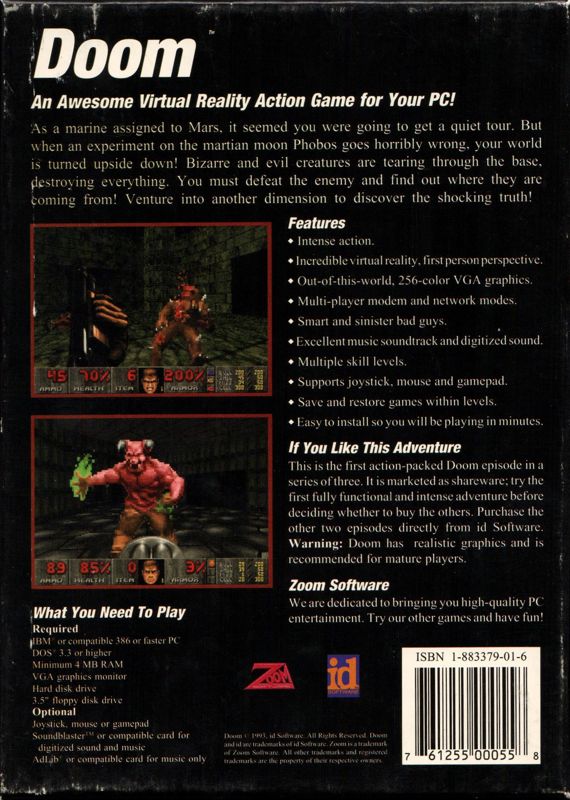 Back Cover for Doom (DOS) (Zoom Software release)