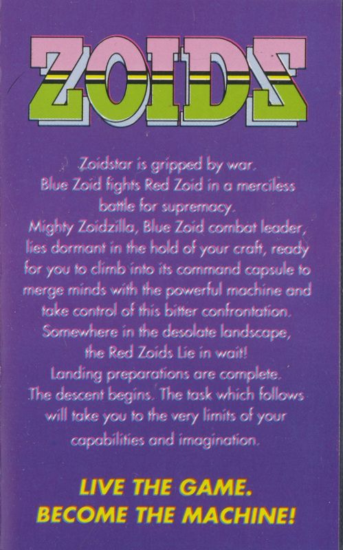 Inside Cover for Zoids (ZX Spectrum)