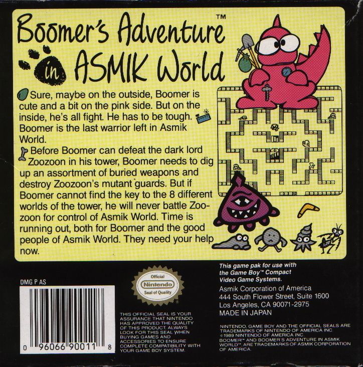 Back Cover for Boomer's Adventure in ASMIK World (Game Boy)