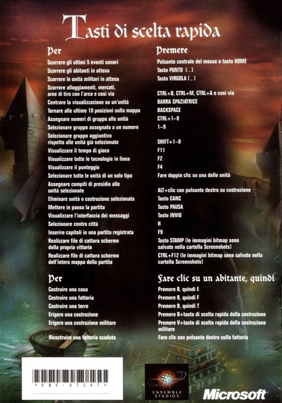 Manual for Age of Empires II: The Conquerors (Windows): Back - Reference Card