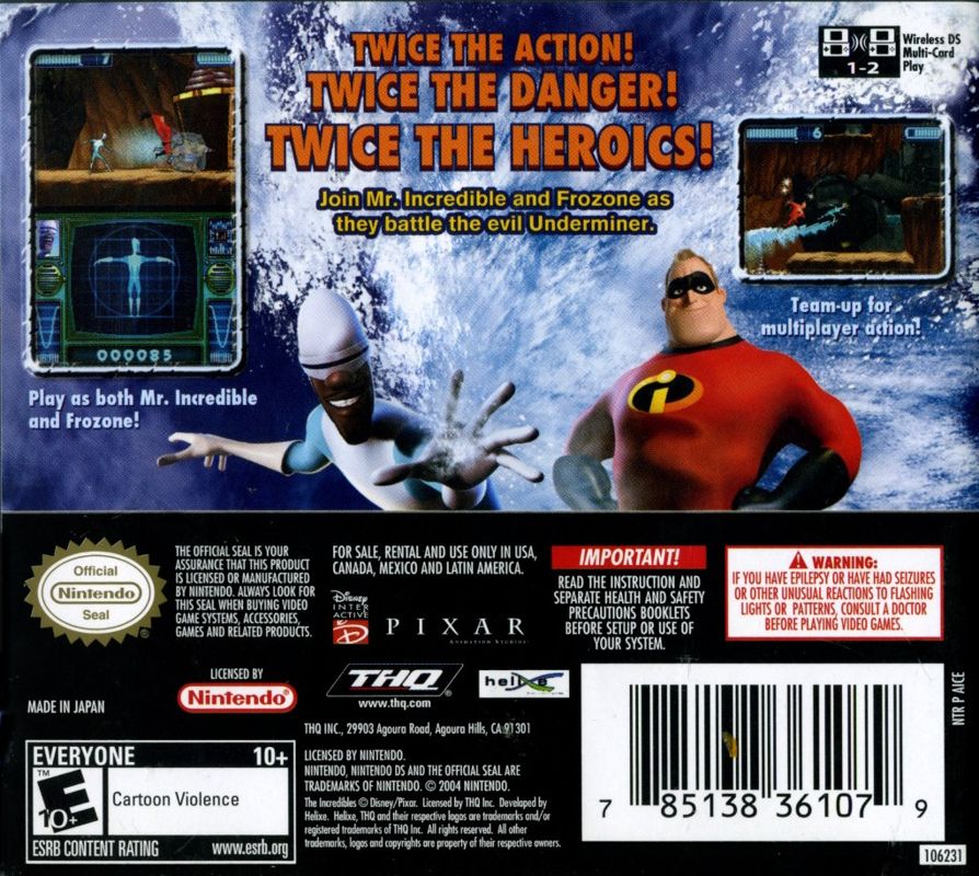 Back Cover for The Incredibles: Rise of the Underminer (Nintendo DS)
