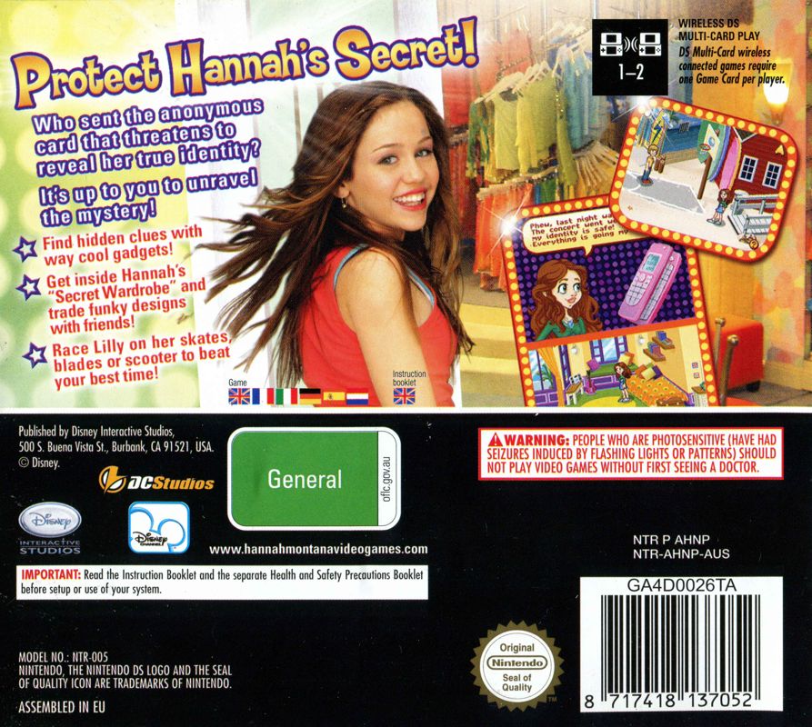 Back Cover for Hannah Montana (Nintendo DS)