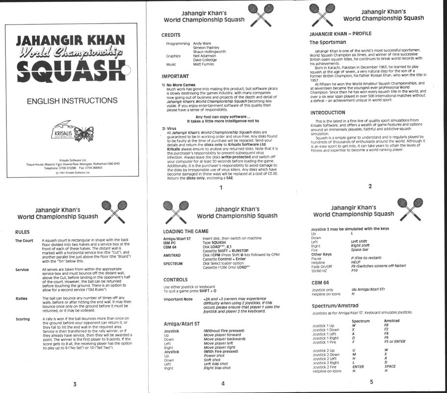 Manual for Jahangir Khan World Championship Squash (ZX Spectrum): Side A