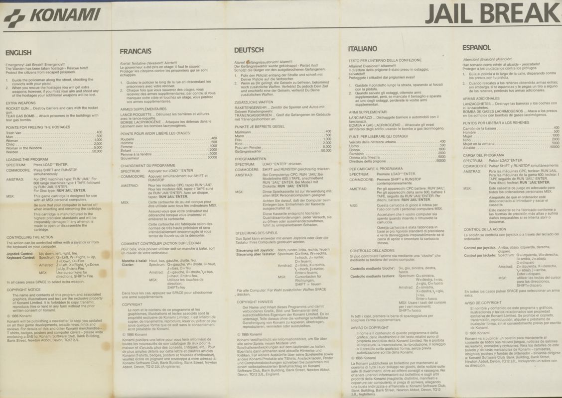 Manual for Jail Break (ZX Spectrum): Side A