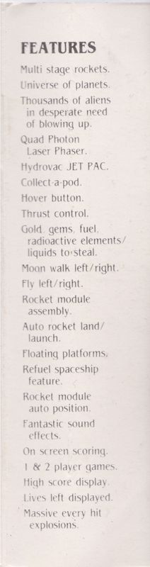 Inside Cover for Jetpac (ZX Spectrum)