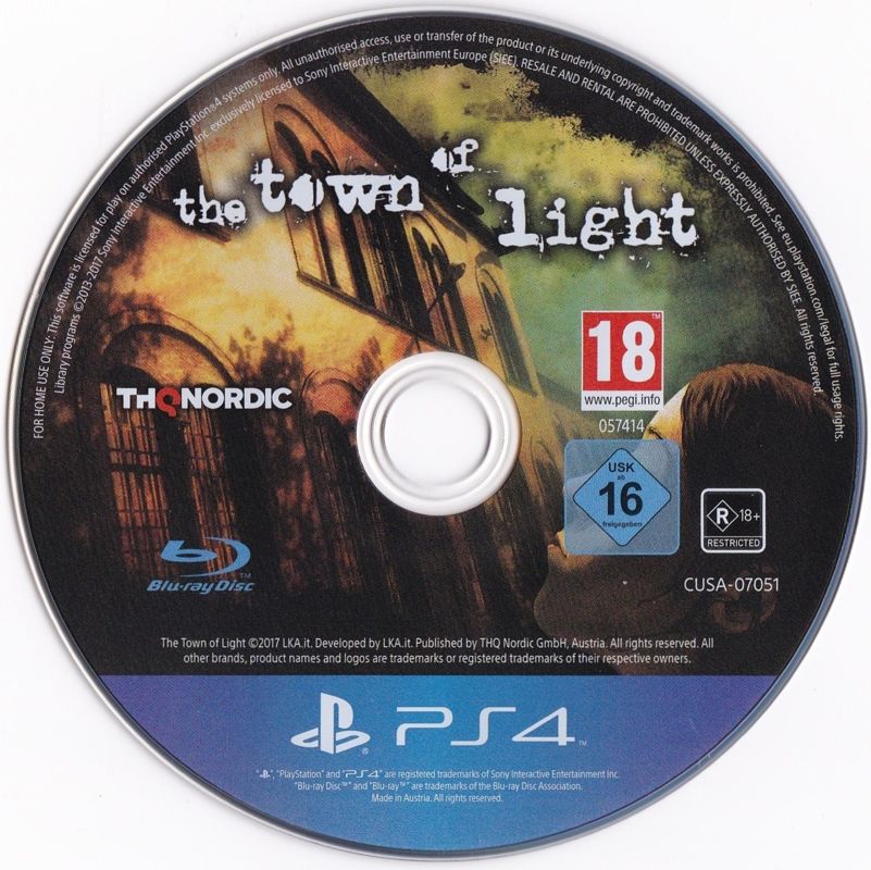 Media for The Town of Light (Collector's Edition) (PlayStation 4): Game Disc