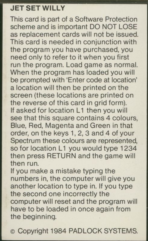 Extras for Jet Set Willy (ZX Spectrum): Leaflet