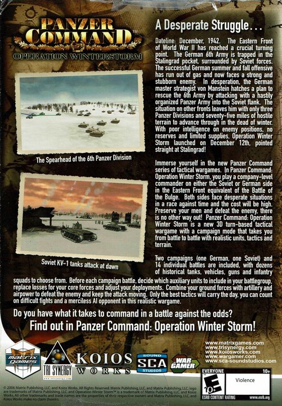 Back Cover for Panzer Command: Operation Winter Storm (Windows)