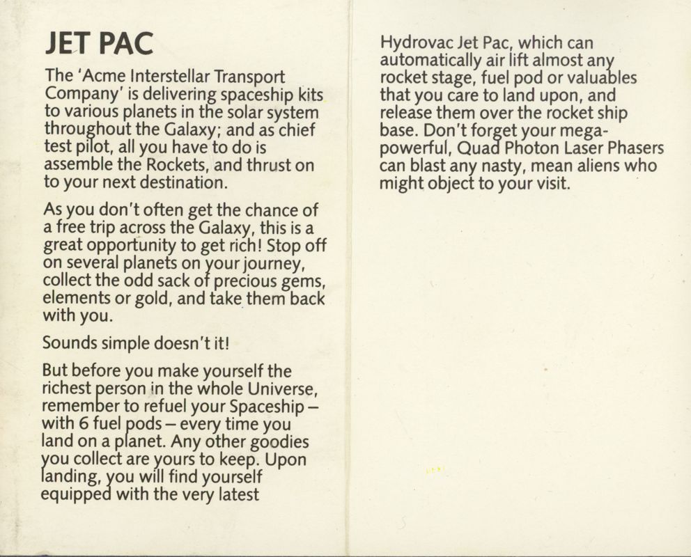 Manual for Jetpac (ZX Spectrum): Side A