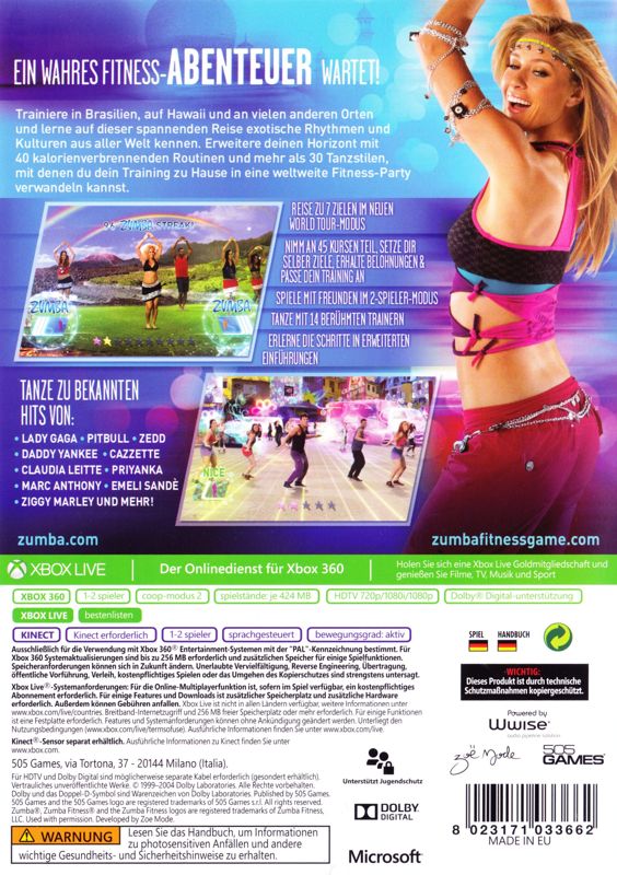 Back Cover for Zumba Fitness: World Party (Xbox 360)