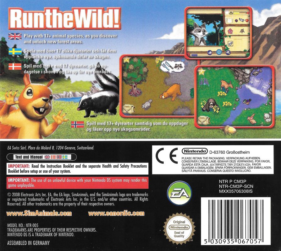 Back Cover for SimAnimals (Nintendo DS)