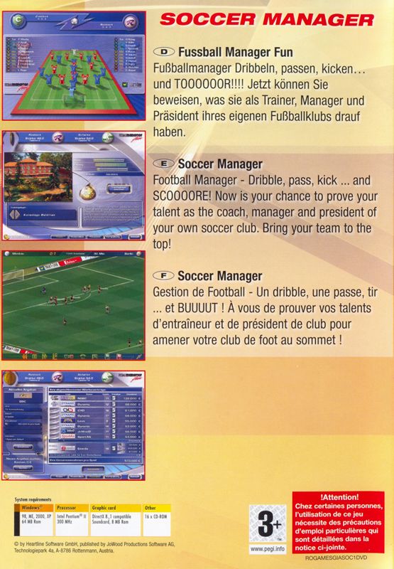 Other for 15 Giant Games Vol.1 (Windows): Soccer Manager Keep Case - Back