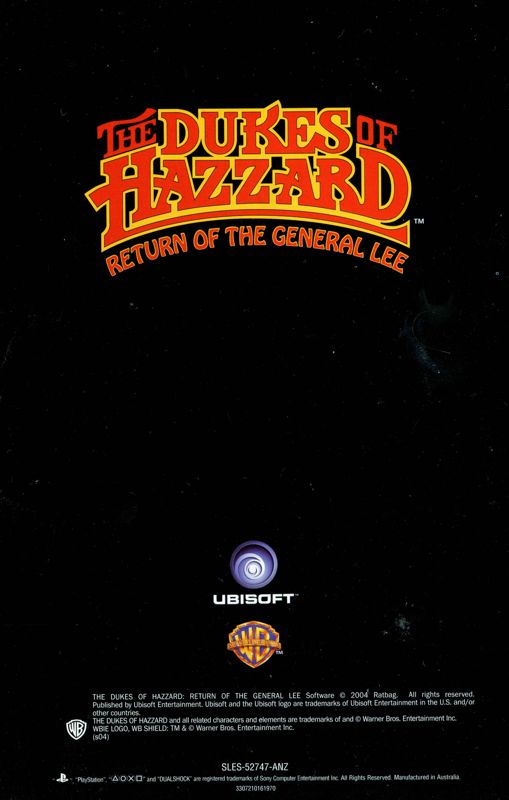 Manual for The Dukes of Hazzard: Return of the General Lee (PlayStation 2): Back