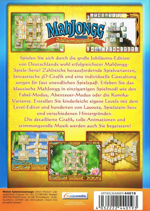 Mahjongg Master Jubiläumsausgabe Cover Or Packaging Material Mobygames