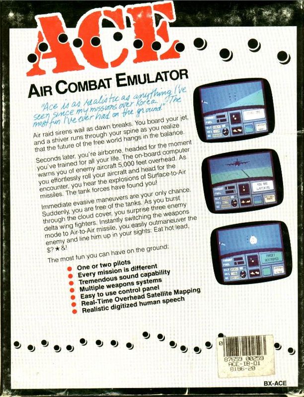 Back Cover for ACE: Air Combat Emulator (DOS)