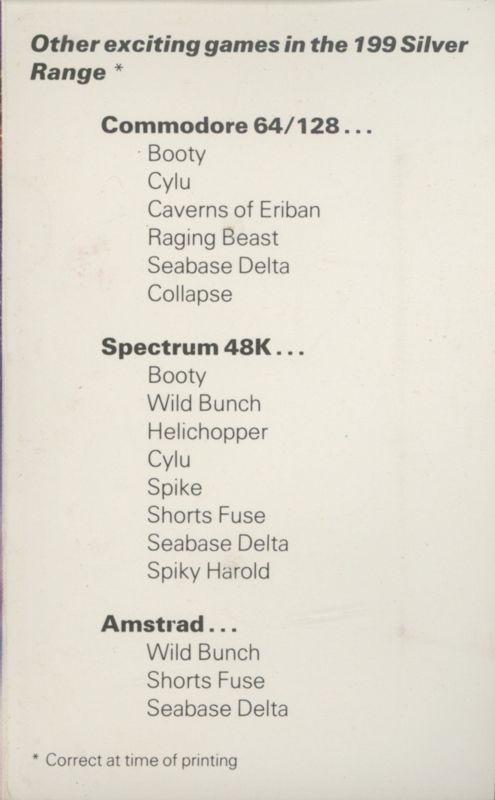 Inside Cover for Bombscare (ZX Spectrum)