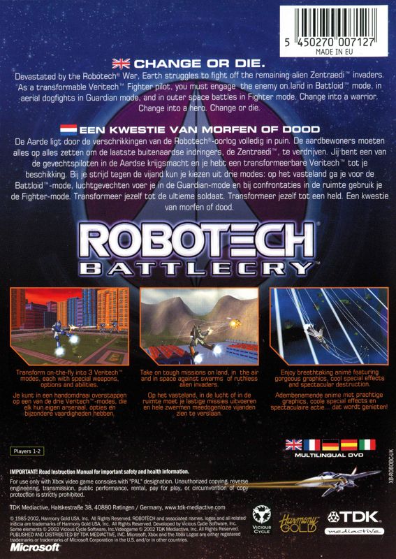 Back Cover for Robotech: Battlecry (Xbox)
