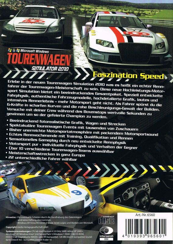 Back Cover for Tourenwagen Simulator 2010 (Windows)