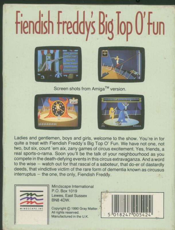 Back Cover for Fiendish Freddy's Big Top O' Fun (ZX Spectrum)