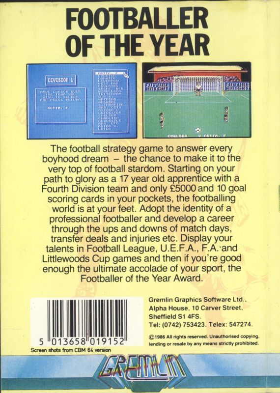 Back Cover for Footballer of the Year (ZX Spectrum)
