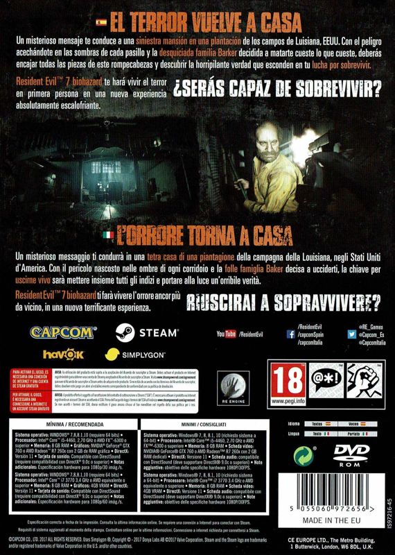 Back Cover for Resident Evil 7: Biohazard (Windows)