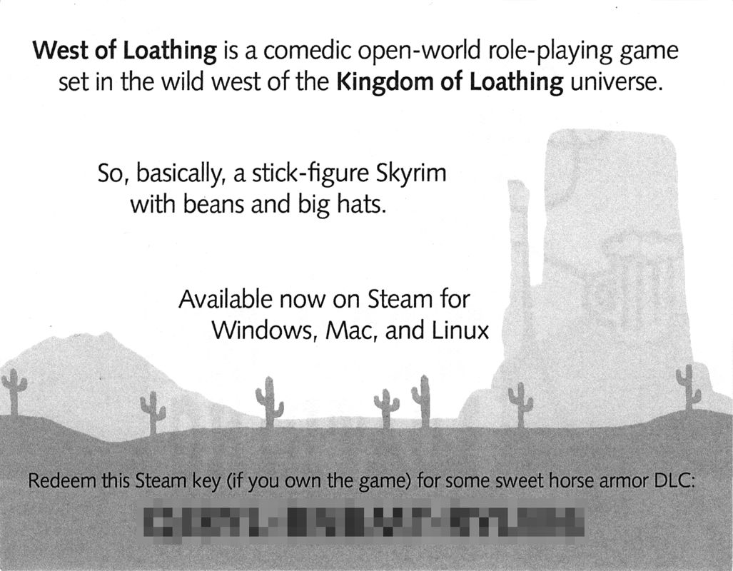 Other for Invisible, Inc. (Limited Edition) (Linux and Macintosh and Windows): West of Loathing horse armor DLC code - Back