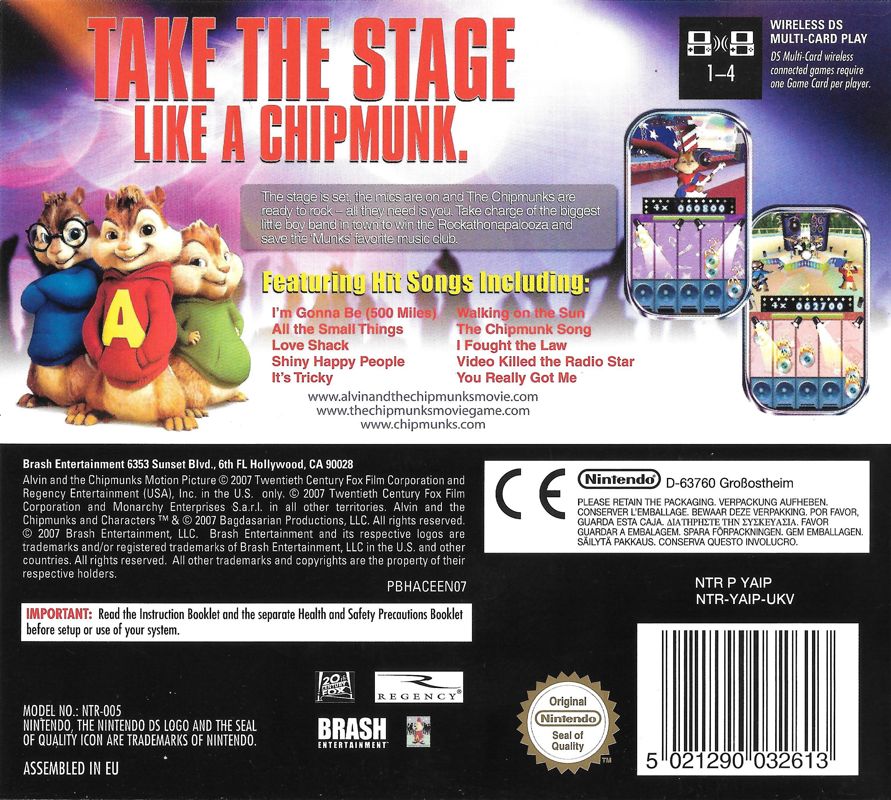 Back Cover for Alvin and the Chipmunks (Nintendo DS)