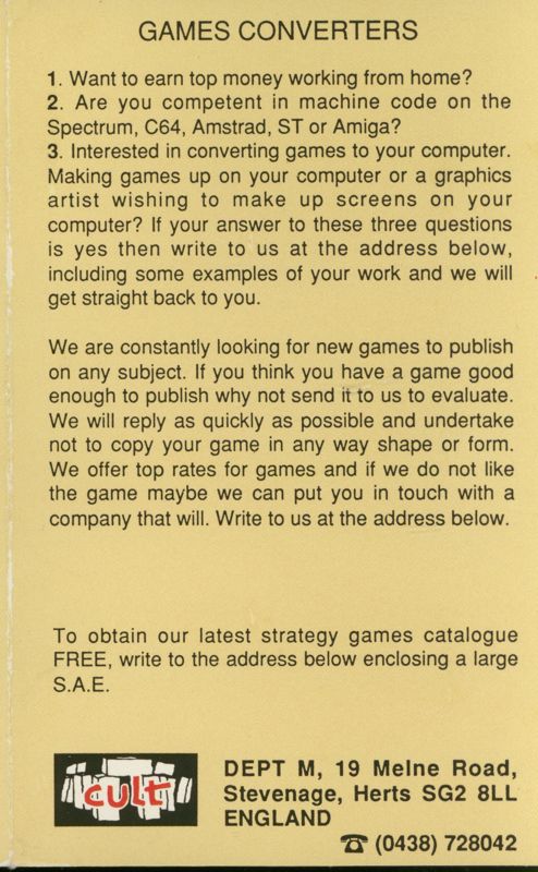 Inside Cover for First Past the Post (ZX Spectrum)