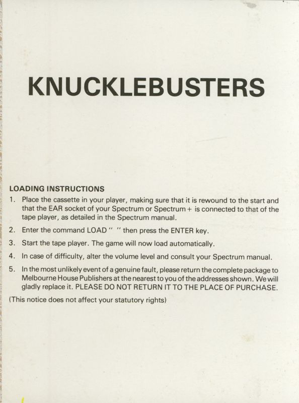 Inside Cover for Knuckle Busters (ZX Spectrum)