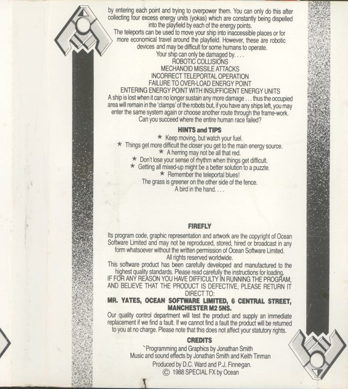 Inside Cover for Firefly (ZX Spectrum)