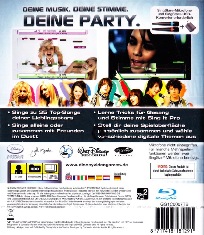 Back Cover for Disney Sing It (PlayStation 3)