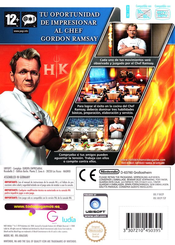 Back Cover for Hell's Kitchen: The Game (Wii)