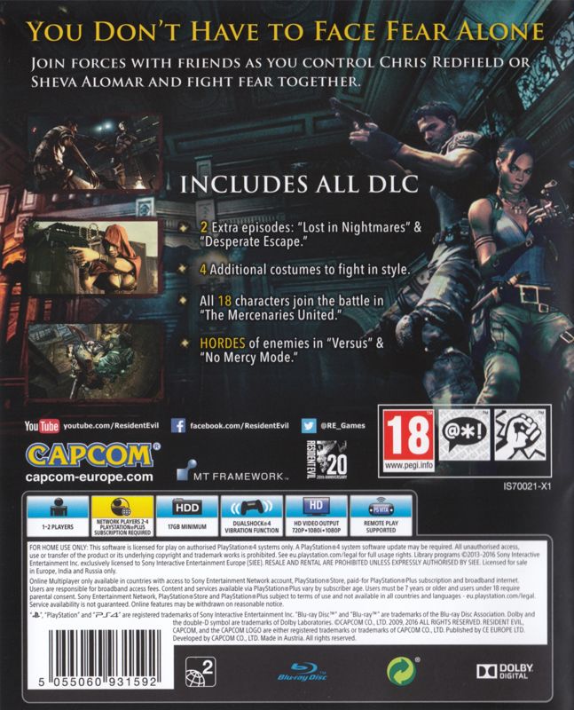 Back Cover for Resident Evil 5: Gold Edition (PlayStation 4)