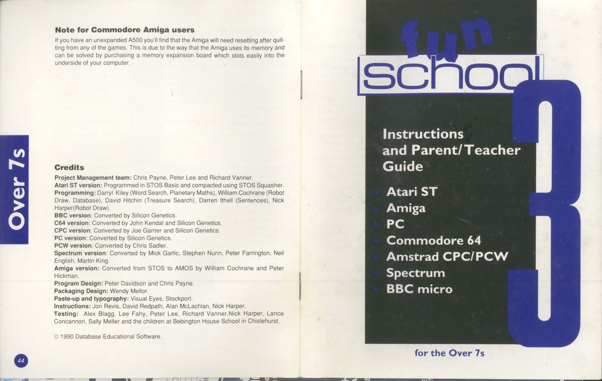 Manual for Fun School 3: for the over 7s (ZX Spectrum)