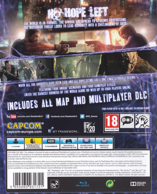 Back Cover for Resident Evil 6 (PlayStation 4)