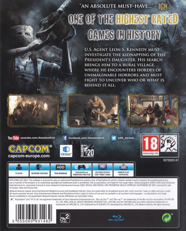 Back Cover for Resident Evil 4 (PlayStation 4)