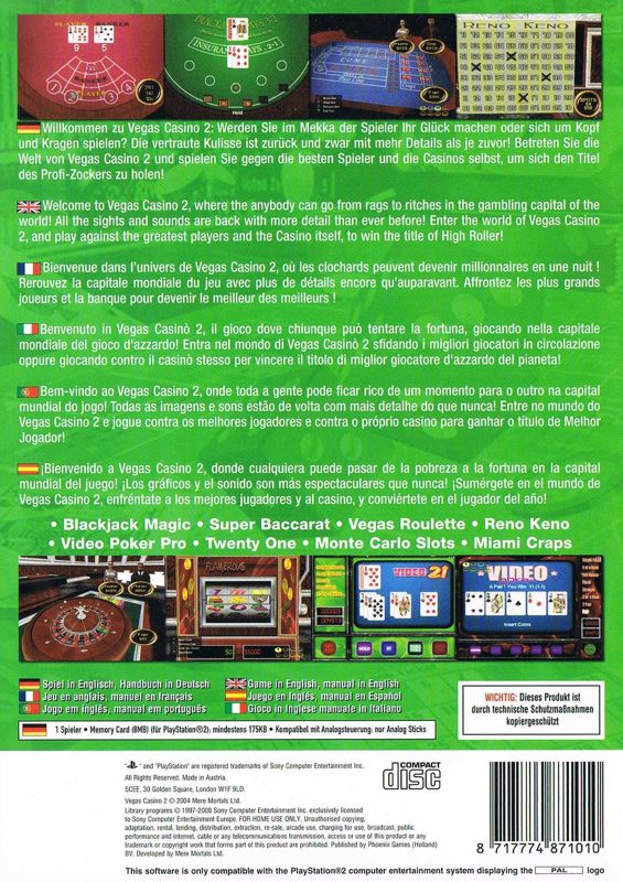Back Cover for Vegas Casino II (PlayStation 2)