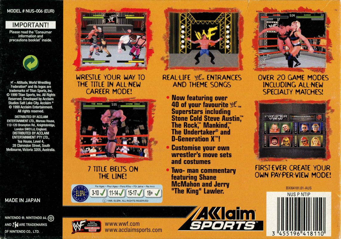 Back Cover for WWF Attitude (Nintendo 64)