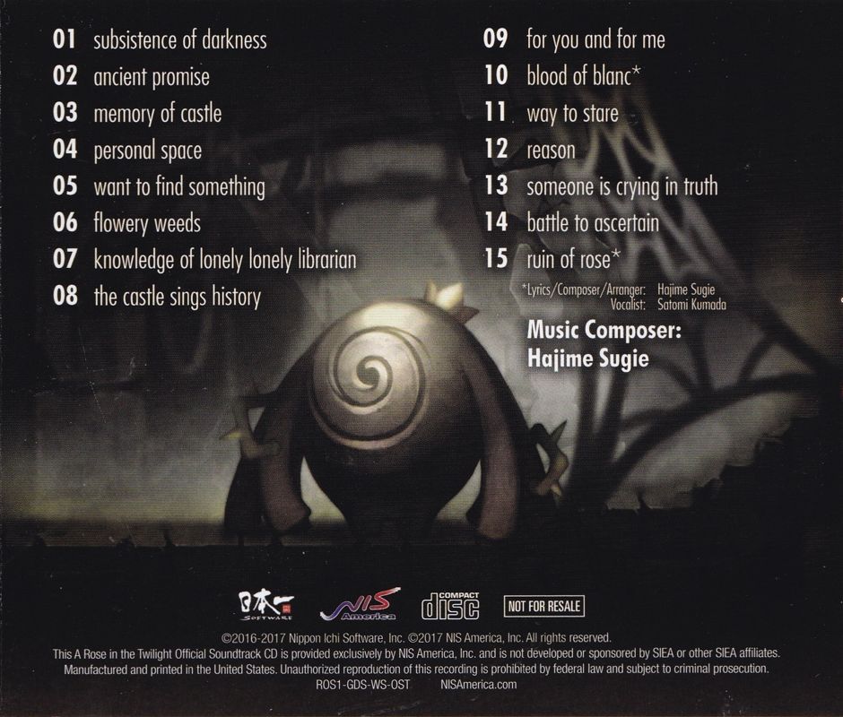 Soundtrack for A Rose in the Twilight (Limited Edition) (Windows): Jewel Case - Back