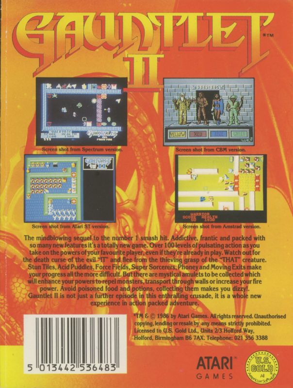 Back Cover for Gauntlet II (ZX Spectrum)